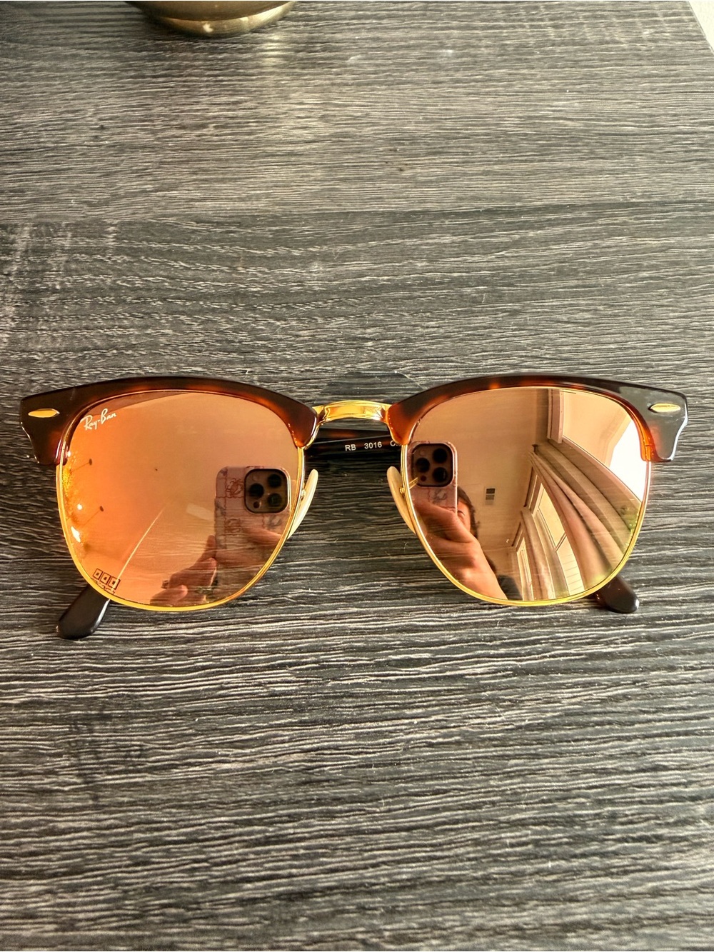 Ray-Ban Clubmaster Sunglasses - Brown Frame with Gold Mirrored Lenses